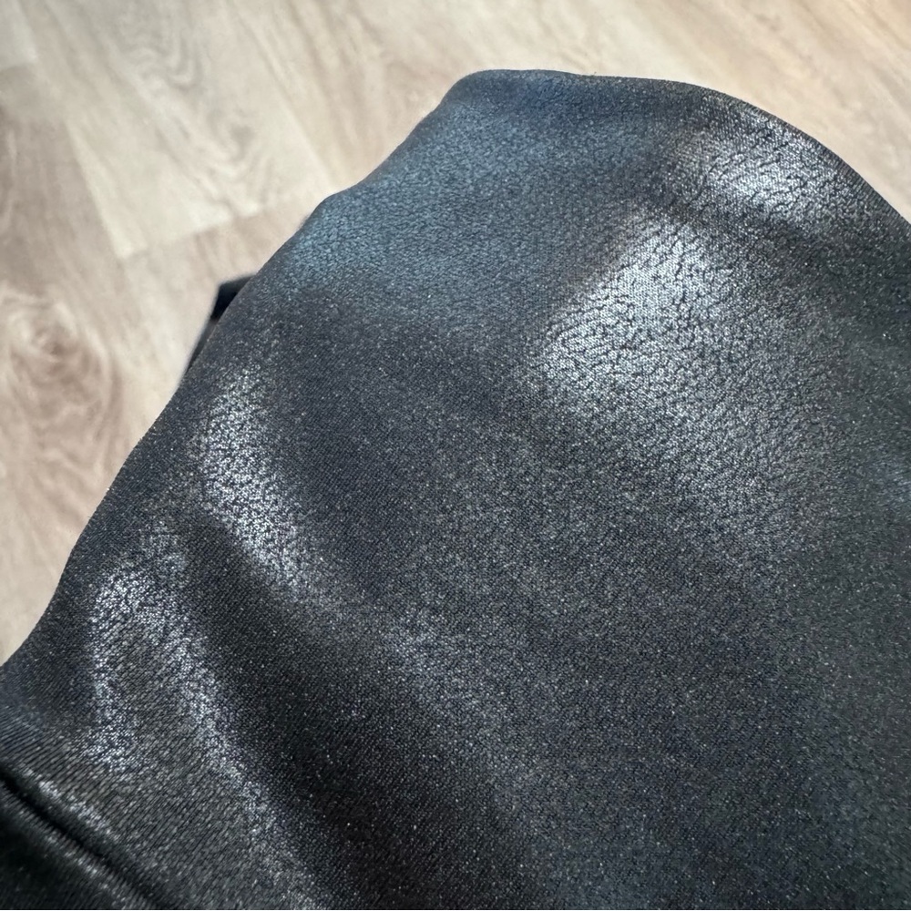 Spanx Faux Leather Black Shimmer Leggings Medium Petite - Picture 4 of 9